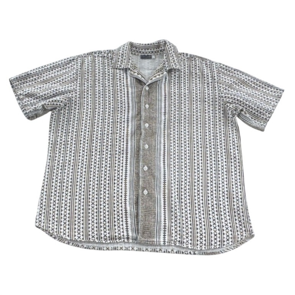 Earthbound Trading Co Mens L Brown Geometric Aztec Tribal Print Cotton Shirt